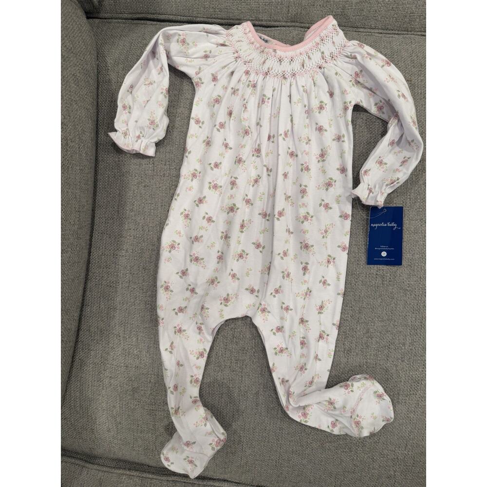 Magnolia Baby Smocked Bishop Style Long Sleeve Fleoal Romper 9 Months NWT $62